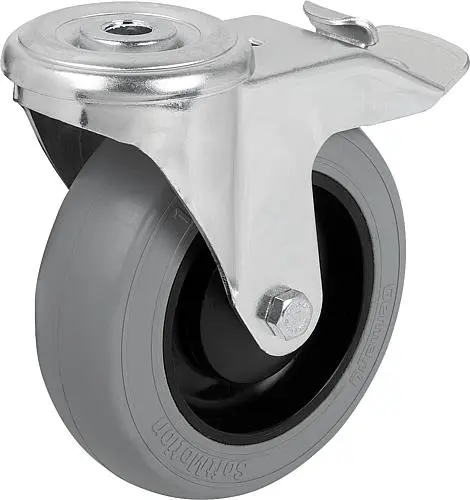 Produktfoto 1 von LENKROLLE MIT FESTSTELLSYS STOP-FIX, D=100, B=40, STAHL, MIT WEICHGUMMIREIFEN, KOMP:GUMMI