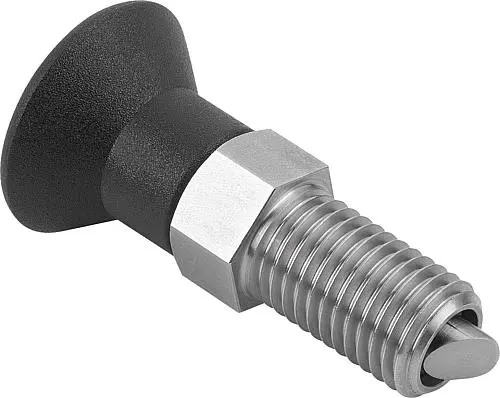 ARRETIERBOLZEN MIT VERDREHSICHERUNG GR.3 D1=M16X1,5, D=8, FORM:A, EDELSTAHL BLANK, KOMP:THERMOPLAST SCHWARZGRAU