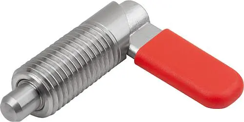 SPERRRIEGEL, D=4, M10, FORM:C M. GEWINDEHÜLSE, M. KAPPE, EDELSTAHL BLANK, KOMP:POLYPROPYLEN ROT RAL3020