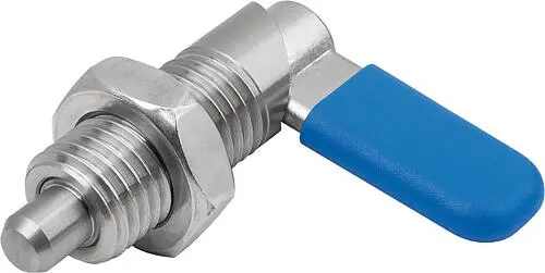 SPERRRIEGEL, D=4, M10, FORM:D M. GEW.HÜLSE/MUTTER/KAPPE, EDELSTAHL BLANK, KOMP:POLYPROPYLEN BLAU RAL5017