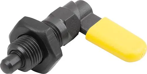 SPERRRIEGEL MIT SECHSKANT, D=6, M10X1, SW1=10, FORM:D, MIT KAPPE, MIT MUTTER, STAHL BRÜNIERT, KOMP:THERMOPLAST GELB