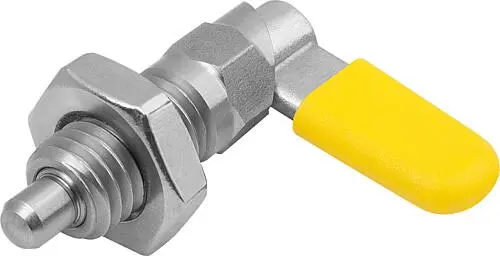 SPERRRIEGEL MIT SECHSKANT, D=4, M10, SW1=10, FORM:D, MIT KAPPE, MIT MUTTER, EDELSTAHL BLANK, KOMP:THERMOPLAST GELB