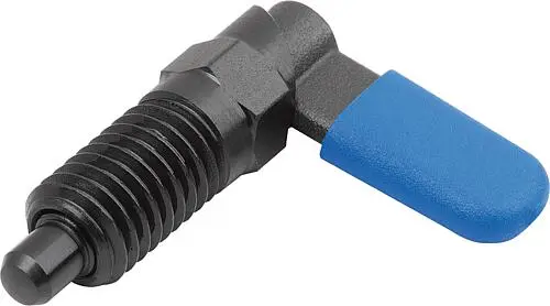 SPERRRIEGEL MIT ANSCHLAG, LINKS, D=8, M12, FORM:C M. GEWINDEHÜLSE, M. KAPPE, STAHL BRÜNIERT, KOMP:POLYPROPYLEN BLAU
