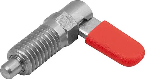 SPERRRIEGEL MIT ANSCHLAG, LINKS, D=5, M10, FORM:C M. GEWINDEHÜLSE, M. KAPPE, EDELSTAHL BLANK, KOMP:POLYPROPYLEN ROT