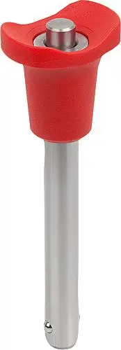 Produktfoto 1 von KUGELSPERRBOLZEN MIT PILZGRIFF, D1=8, L=30, L1=7,8, L5=37,8, EDELSTAHL, KOMP:THERMOPLAST ROT RAL3020