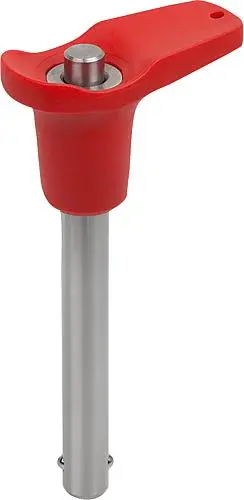 KUGELSPERRBOLZEN MIT L-GRIFF, D1=10, L=40, L1=8,9, L5=48,9, EDELSTAHL, KOMP:THERMOPLAST ROT RAL3020