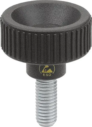 RÄNDELSCHRAUBE ANTISTATISCH D=M06X15, D1=25, H=17, THERMOPLAST SCHWARZ RAL9011, KOMP:AUTOM.STAHL BP