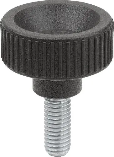 Produktfoto 1 von RÄNDELSCHRAUBE D=M08X20, D1=32, H=22, THERMOPLAST SCHWARZGRAU RAL7021, KOMP:EDELSTAHL BK BLANK