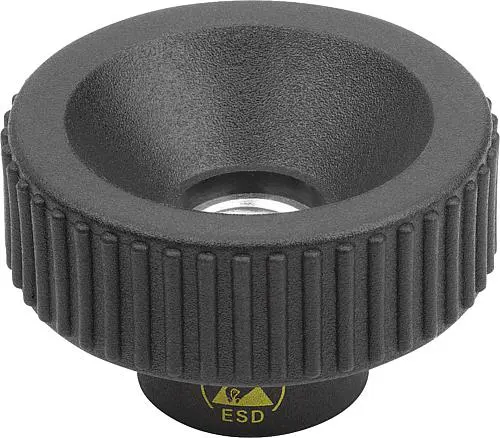 Produktfoto 1 von RÄNDELMUTTER ANTISTATISCH, D=M10, D1=40, H=25, THERMOPLAST SCHWARZ RAL9011, KOMP:AUTOM.STAHL