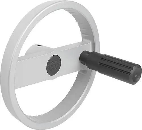 Produktfoto 1 von 2-SPEICHENHANDRAD D1=125, FORM:B PASSB.M.NUT, M. QUERBOHR., D2=14, ALUMINIUM SILBER, STAHLTEILE: STAHL,