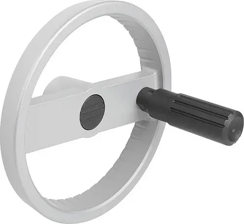 Produktfoto 1 von 2-SPEICHENHANDRAD D1=125, FORM:C PASSBOHRUNG MIT NUT, D2=14, ALUMINIUM SILBER, STAHLTEILE: STAHL,