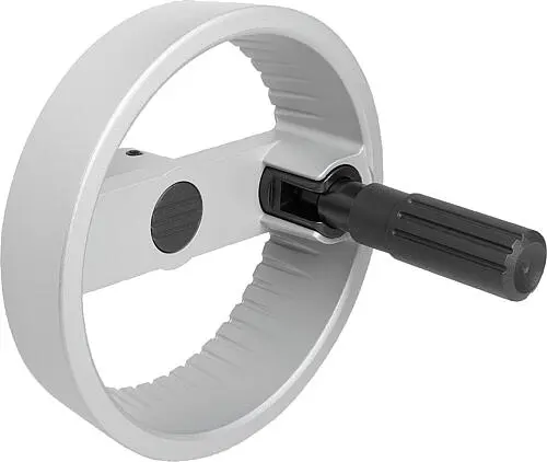 Produktfoto 1 von 2-SPEICHENHANDRAD D1=125, FORM:B PASSB.M.NUT, M. QUERBOHR., D2=12, ALUMINIUM SILBER, STAHLTEILE: STAHL,