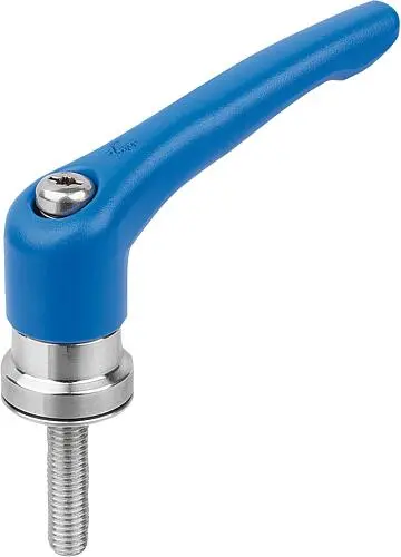 KLEMMHEBEL MIT SPANNKRAFTVERSTÄRKER GR.4 M10X50, ZINK BLAU RAL5017 STRUKTURMATT, KOMP:EDELSTAHL BLANK
