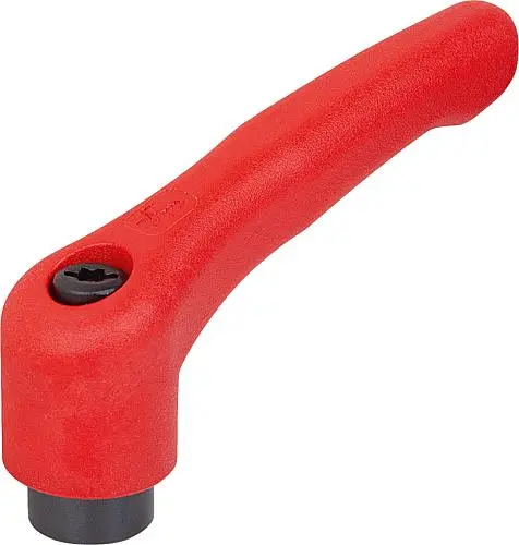 Produktfoto 1 von KLEMMHEBEL GR.5, M12, HOCHLEISTUNGSTHERMOPLAST ROT RAL3020, KOMP:STAHL BRÜNIERT