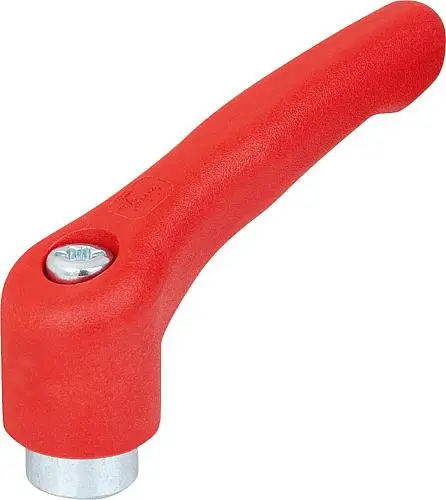 KLEMMHEBEL GR.4, M10, HOCHLEISTUNGSTHERMOPLAST ROT RAL3020, KOMP:STAHL BLAU-PASSIVIERT