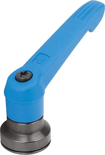 KLEMMHEBEL MIT SPANNKRAFTVERSTÄRKER GR.2, M08, KUNSTSTOFF BLAU RAL5017, KOMP:STAHL BRÜNIERT