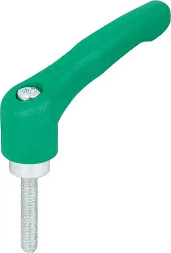KLEMMHEBEL GR.4 M10X60, HOCHLEISTUNGSTHERMOPLAST GRÜN RAL6032, KOMP:STAHL BLAU-PASSIVIERT