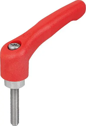 Produktfoto 1 von KLEMMHEBEL GR.2 M06X40, HOCHLEISTUNGSTHERMOPLAST ROT RAL3020, KOMP:EDELSTAHL BLANK