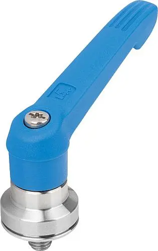 Produktfoto 1 von KLEMMHEBEL MIT SPANNKRAFTVERSTÄRKER GR.4 M10X40, KUNSTSTOFF BLAU RAL5017, KOMP:EDELSTAHL BLANK