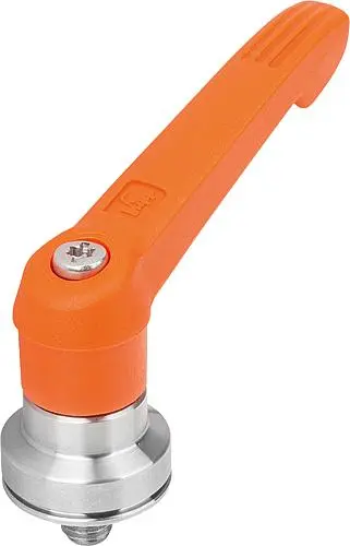 Produktfoto 1 von KLEMMHEBEL MIT SPANNKRAFTVERSTÄRKER GR.2 M08X10, KUNSTSTOFF ORANGE RAL2004, KOMP:EDELSTAHL BLANK