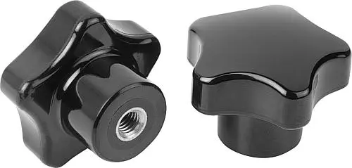 Produktfoto 1 von FÜNFSTERNGRIFF POLIERT D=M10, FORM:K DUROPLAST, SCHWARZ, KOMP:EDELSTAHL, BLANK, D1=50