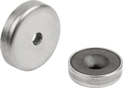 Produktfoto 1 von MAGNET FLACHGREIFER, RUND, HARTFERRIT, KOMP:EDELSTAHL, D=40±0,2, D1=5,5, H=8