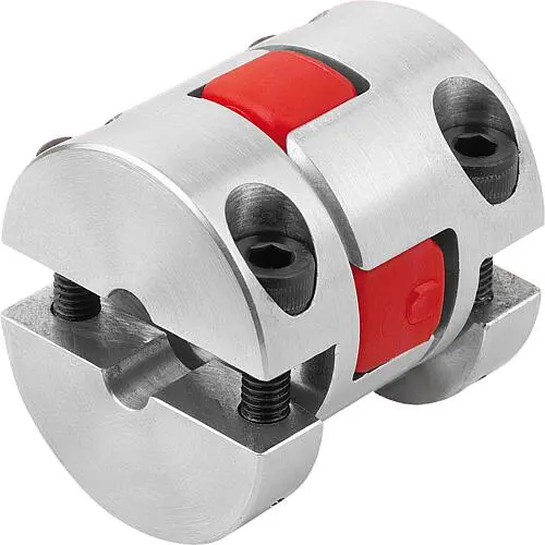 ELASTOMER-KLAUENKUPPLUNG MIT RADIALER KLEMMNABE GR.14, D1=12, D2=12, L=35, ALUMINIUM, KOMP:POLYURETHAN, ROT, D4=30