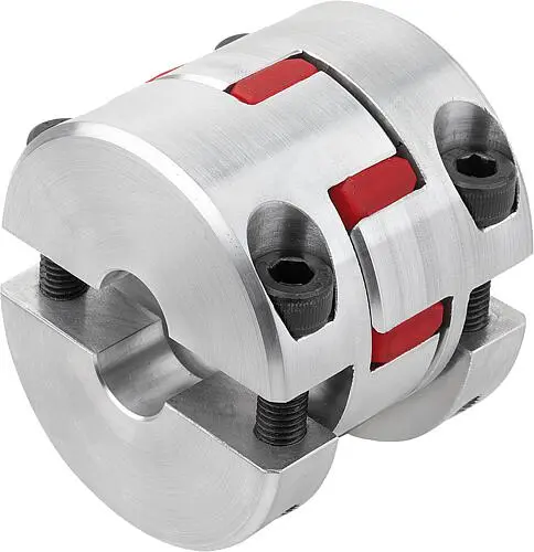Produktfoto 1 von ELASTOMER-KLAUENKUPPLUNG MIT RADIALER KLEMMNABE GR.24, D1=20, D2=20, L=58, ALUMINIUM, KOMP:POLYURETHAN, ROT, D4=55