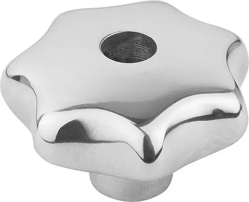 Produktfoto 1 von STERNGRIFF ÄHNLICH DIN6336 D=M10, D1=50, H=32, FORM:D MIT AUFGEBOHRTEM GEWINDE, ALUMINIUM POLIERT