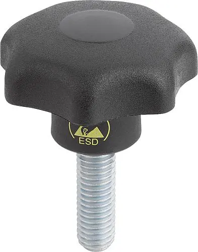 Produktfoto 1 von STERNGRIFF ANTISTATISCH DIN6336 D1=40 M08X25, FORM:L, THERMOPLAST SCHWARZ RAL9011, KOMP:STAHL BLAU-PASSIVIERT