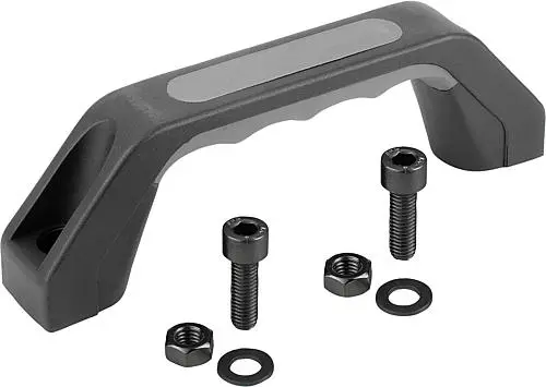Produktfoto 1 von BÜGELGRIFF MIT SOFT-INNENFLÄCHE, A=150, L=178, D=M08x25, THERMOPLAST SCHWARZ, KOMP:ELAST. NATURKAUTSCHUK GRAU,