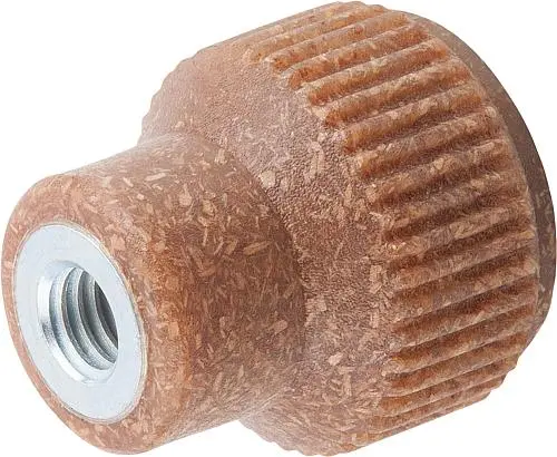 Produktfoto 1 von RÄNDELKNOPF GR.1 D=M04, D1=21, H=22, BIOPOLYMER BUCHE NATUR, KOMP:EDELSTAHL 1.4305 BLANK
