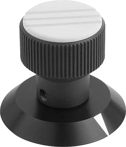 Produktfoto 1 von RÄNDELKNOPF MIT MARKIERUNG GR.1, D1=21, H=26,5, D=5, THERMOPLAST SCHWARZGRAU RAL7021, KOMP:ALUMINIUM, DECKEL:GRAU