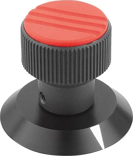 Produktfoto 1 von RÄNDELKNOPF MIT MARKIERUNG GR.1, D1=21, H=26,5, D=5, THERMOPLAST SCHWARZGRAU RAL7021, KOMP:ALUMINIUM, DECKEL:ROT