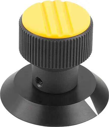 Produktfoto 1 von RÄNDELKNOPF MIT MARKIERUNG GR.1, D1=21, H=26,5, D=5, THERMOPLAST SCHWARZGRAU RAL7021, KOMP:ALUMINIUM, DECKEL:GELB