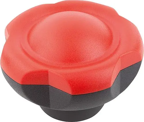 Produktfoto 1 von FÜNFSTERNGRIFF D1=63 D=M12 H=44, FORM:K, THERMOPLAST SCHWARZGRAU RAL7021, KOMP:STAHL, DECKEL:ROT RAL3020