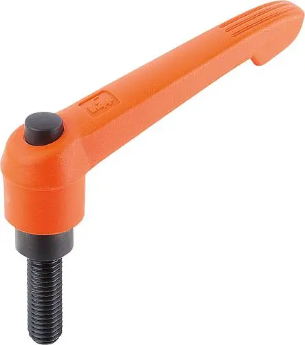 KLEMMHEBEL MIT DRUCKKNOPF GR.3 M08X15, KUNSTSTOFF ORANGE RAL2004, KOMP:STAHL SCHWARZGRAU RAL7021