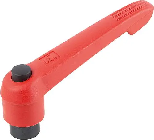 Produktfoto 1 von KLEMMHEBEL MIT DRUCKKNOPF GR.5 M16, KUNSTSTOFF ROT RAL3020, KOMP:STAHL SCHWARZGRAU RAL7021