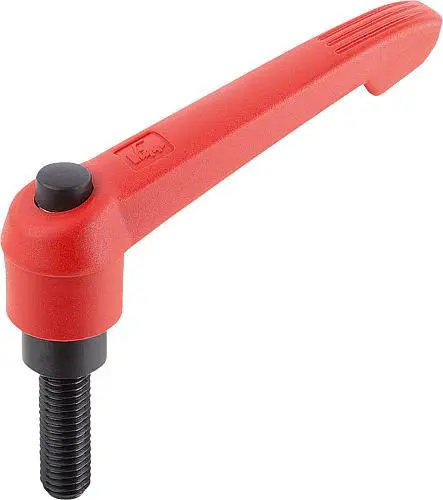 Produktfoto 1 von KLEMMHEBEL MIT DRUCKKNOPF GR.5 M12X40, KUNSTSTOFF ROT RAL3020, KOMP:STAHL SCHWARZGRAU RAL7021
