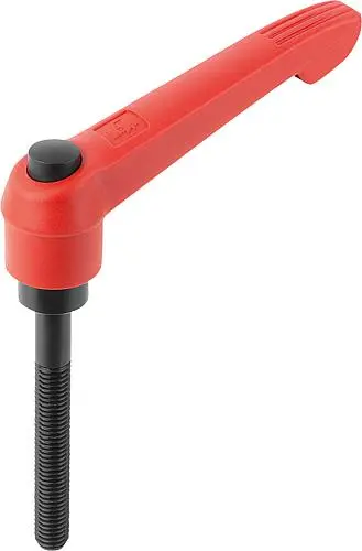 KLEMMHEBEL MIT DRUCKKNOPF GR.2 M08X60, KUNSTSTOFF ROT RAL3020, KOMP:STAHL SCHWARZGRAU RAL7021