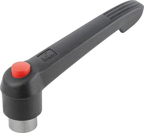 Produktfoto 1 von KLEMMHEBEL MIT DRUCKKNOPF GR.5 M16, KUNSTSTOFF SCHWARZGRAU RAL7021, KOMP:EDELSTAHL ROT RAL3020