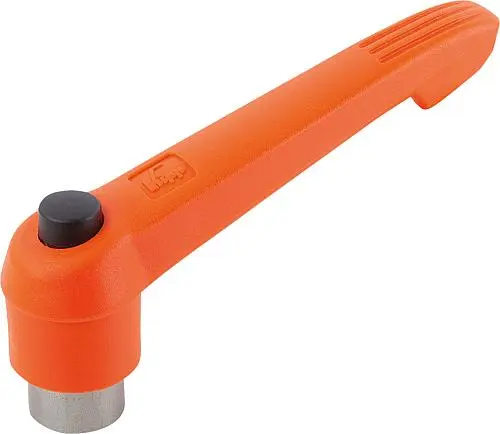 KLEMMHEBEL MIT DRUCKKNOPF GR.5 M12, KUNSTSTOFF ORANGE RAL2004, KOMP:EDELSTAHL SCHWARZGRAU RAL7021