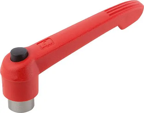 KLEMMHEBEL MIT DRUCKKNOPF GR.5 M12, KUNSTSTOFF ROT RAL3020, KOMP:EDELSTAHL SCHWARZGRAU RAL7021