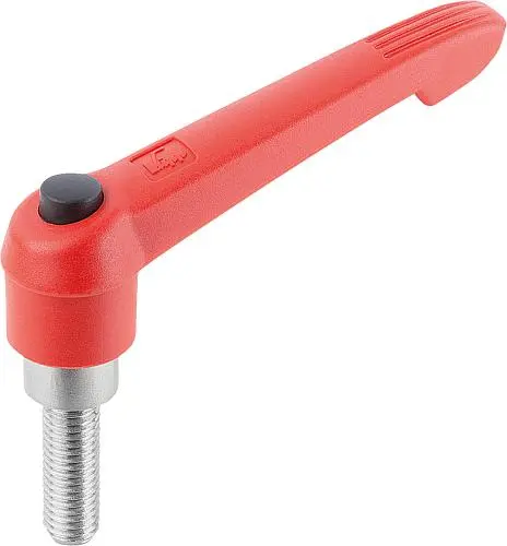KLEMMHEBEL MIT DRUCKKNOPF GR.2 M06X60 KUNSTSTOFF, ROT RAL3020, KOMP:EDELSTAHL, SCHWARZGRAU RAL7021