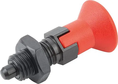 Produktfoto 1 von ARRETIERBOLZEN GR.0 D1=M08X1, D=4, FORM:D M.RASTNUT, M.KONTERMUTTER, STAHL GEHÄRTET, KOMP:THERMOPLAST ROT RAL3020