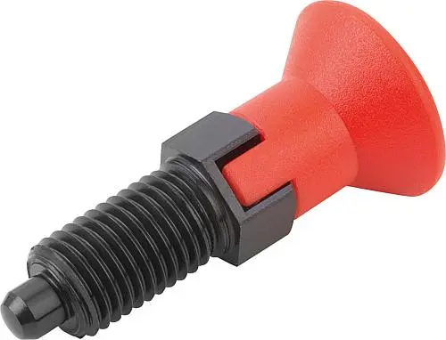 Produktfoto 1 von ARRETIERBOLZEN GR.4 D1=M20X1,5, D=10, FORM:C M.RASTNUT, O.KONTERMUTTER, STAHL GEHÄRTET, KOMP:THERMOPLAST ROT RAL3020