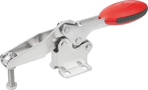 SCHNELLSPANNER HORIZONTAL STANDARD, FUß WAAGRECHT F1=2000, VERSTELLB. ANDRUCKSPINDEL M08X45, EDELSTAHL BLANK,