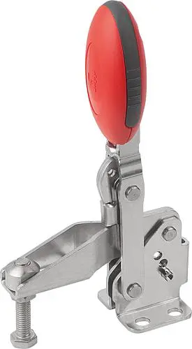 Produktfoto 1 von SCHNELLSPANNER VERTIKAL STANDARD, FUß WAAGRECHT, EDELSTAHL BLANK, KOMP:POLYAMID ROT RAL3020, M06X35