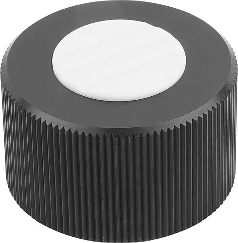 Produktfoto 1 von RÄNDELKNOPF KLEMMUNG MIT GEWINDESTIFT D1=27, D=8, H=18, ALUMINIUM SCHWARZ ELOXIERT, KOMP:THERMOPLAST GRAU RAL7035