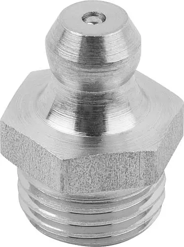 Produktfoto 1 von KEGELSCHMIERNIPPEL DIN71412, FORM:A GERADE M. 6-KANT, M10X1, L=15, EDELSTAHL BLANK